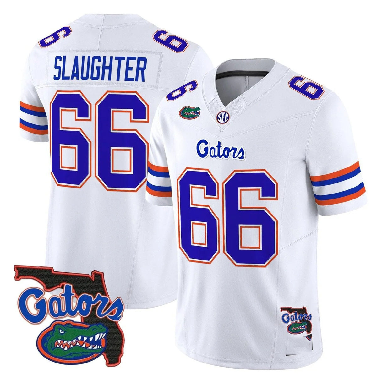 F.Gators #66 Jake Slaughter White 2025 Florida Patch Vapor Limited Stitched American College Jersey