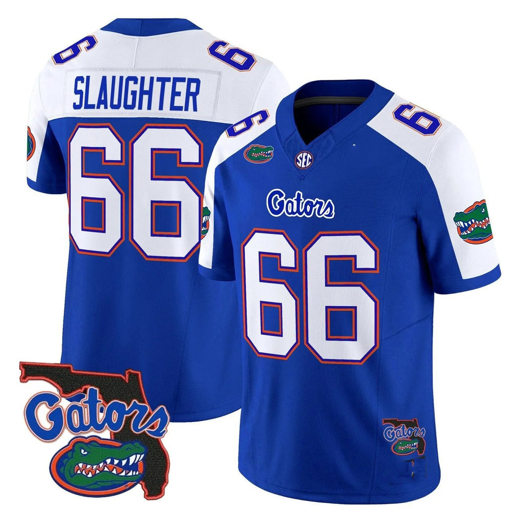F.Gators #66 Jake Slaughter White Royal 2025 Florida Patch Vapor Limited Stitched American College Jersey