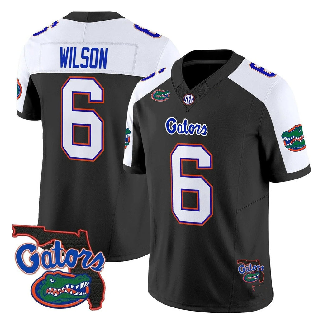 F.Gators #6 Dallas Wilson White Black 2025 Florida Patch Vapor Limited Stitched American College Jersey