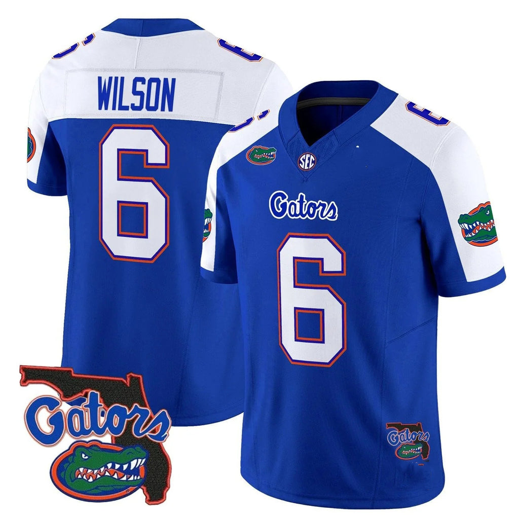 F.Gators #6 Dallas Wilson White Royal 2025 Florida Patch Vapor Limited Stitched American College Jersey