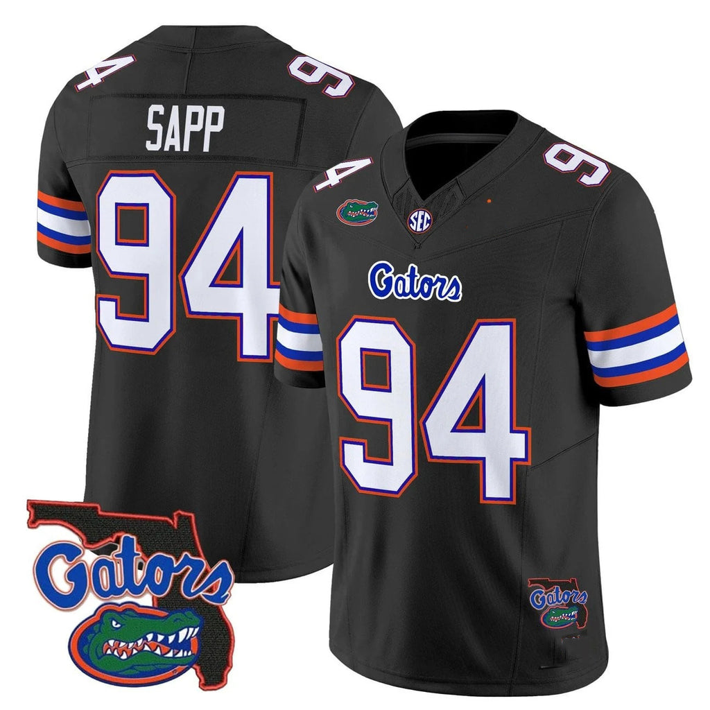 F.Gators #94 Tyreak Sapp Black 2025 Florida Patch Vapor Limited Stitched American College Jersey