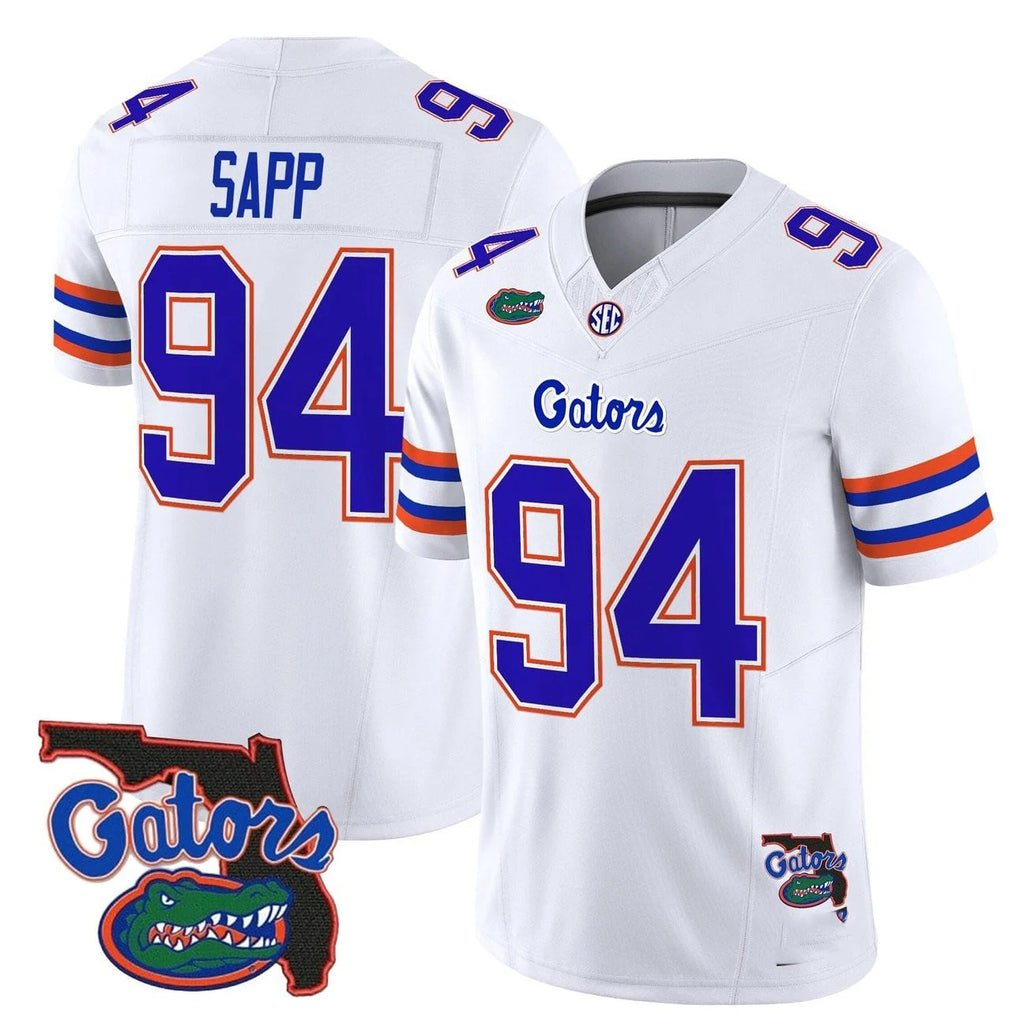 F.Gators #94 Tyreak Sapp White 2025 Florida Patch Vapor Limited Stitched American College Jersey