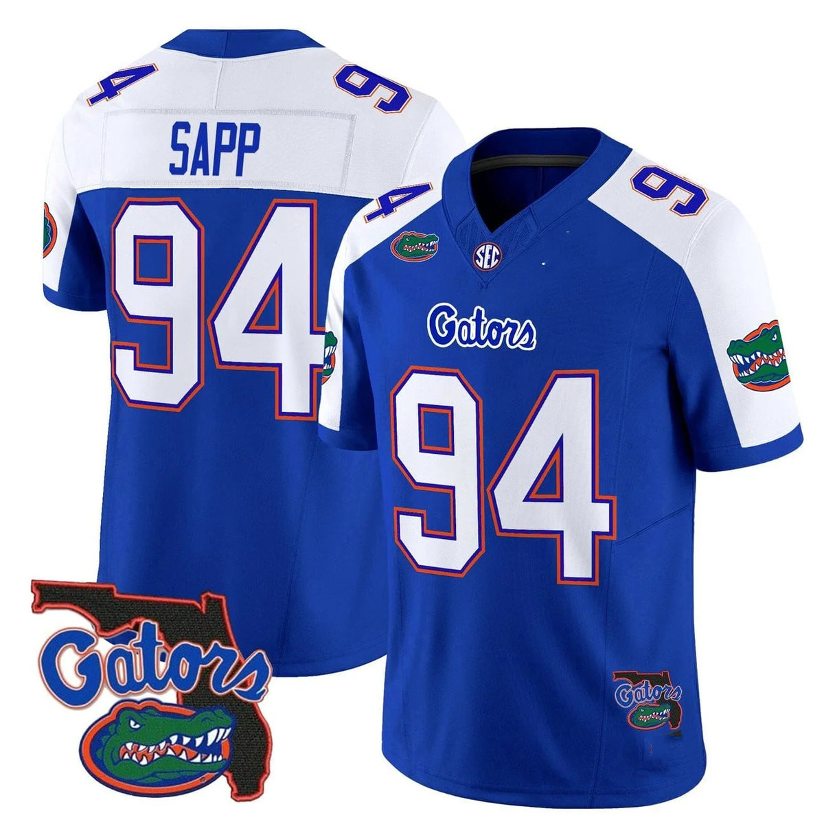 F.Gators #94 Tyreak Sapp White Royal 2025 Florida Patch Vapor Limited Stitched American College Jersey