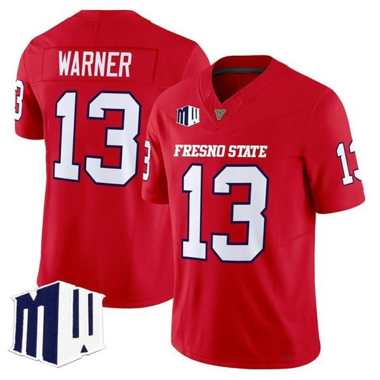 F.State Bulldogs #13 E.J. Warner Red 2026 Vapor Patch Limited Stitched American College Jersey