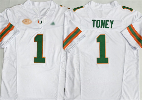M.Hurricanes #1 Malachi Toney White F.U.S.E. Stitched American College Jersey