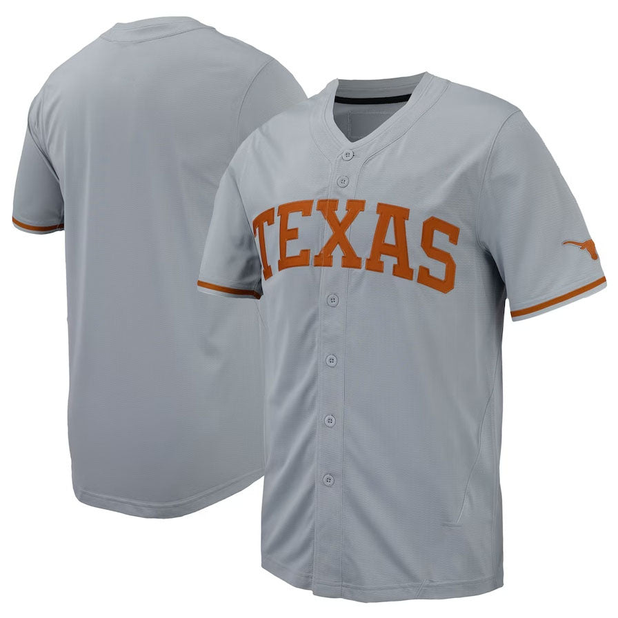 T.Longhorns Replica Full-Button Gray Stitched American College Jersey