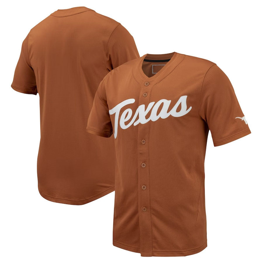 T.Longhorns Replica Full-Button Texas Orange Stitched American College Jersey