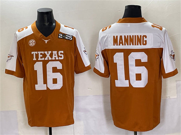 T.Longhorns #16 Peyton Manning Orange 2025 CFP Final With SEC Patch Stitched American College Jersey