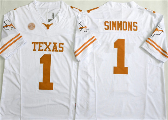 T.Longhorns #1 Colin Simmons White 2026 F.U.S.E. Stitched American College Jersey