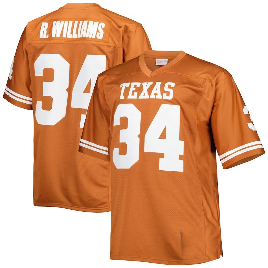 T.Longhorns #34 Ricky Williams Mitchell & Ness Big & Tall Throwback Texas Orange Stitched American College Jersey