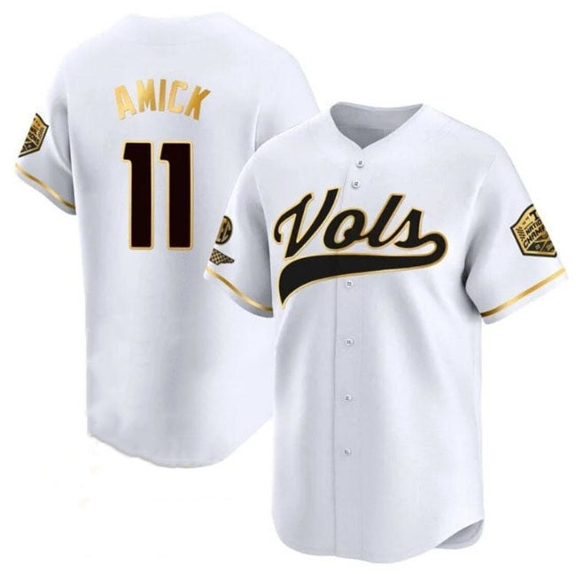 T.Volunteers #11 Billy Amick White Gold 2024 Champions Vapor Limited Stitched American College Jersey