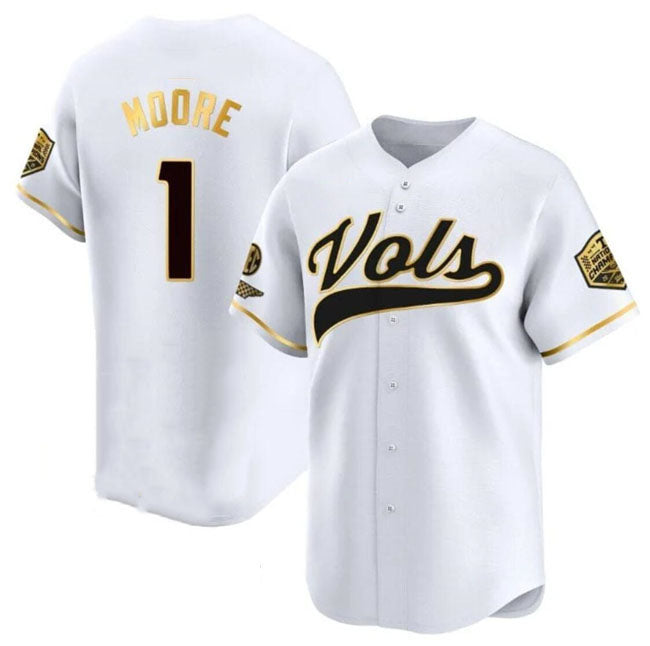 T.Volunteers #1 Christian Moore White Gold 2024 Champions Vapor Limited Stitched American College Jersey