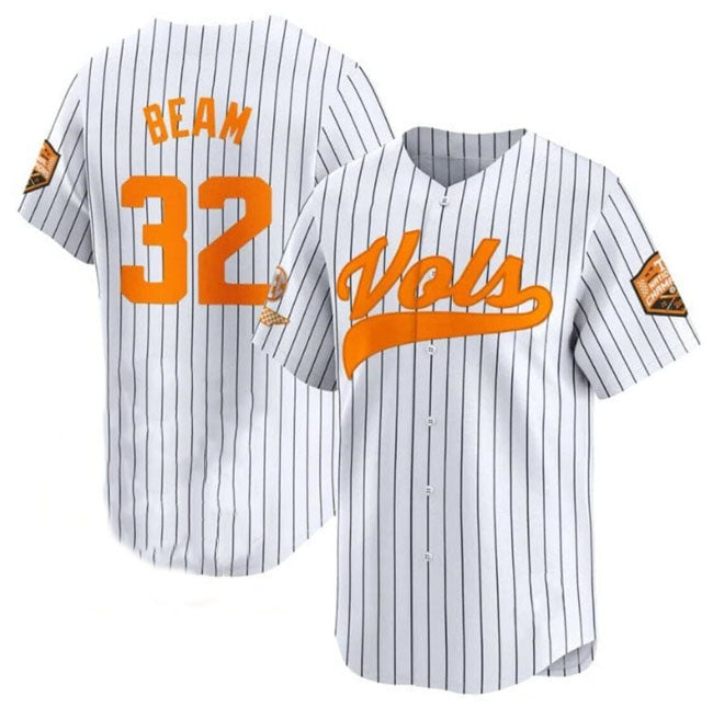 T.Volunteers #32 Drew Beam White Pinstripe 2024 Champions Vapor Limited Stitched American College Jersey